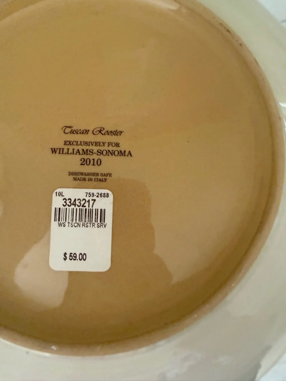 Williams Sonoma Extra large Tuscan Rooster bowl. NWT